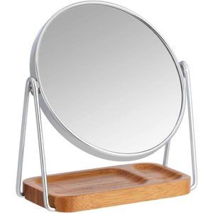Vanity Mirror with Squared Bamboo Tray - 1X/5X Magnification